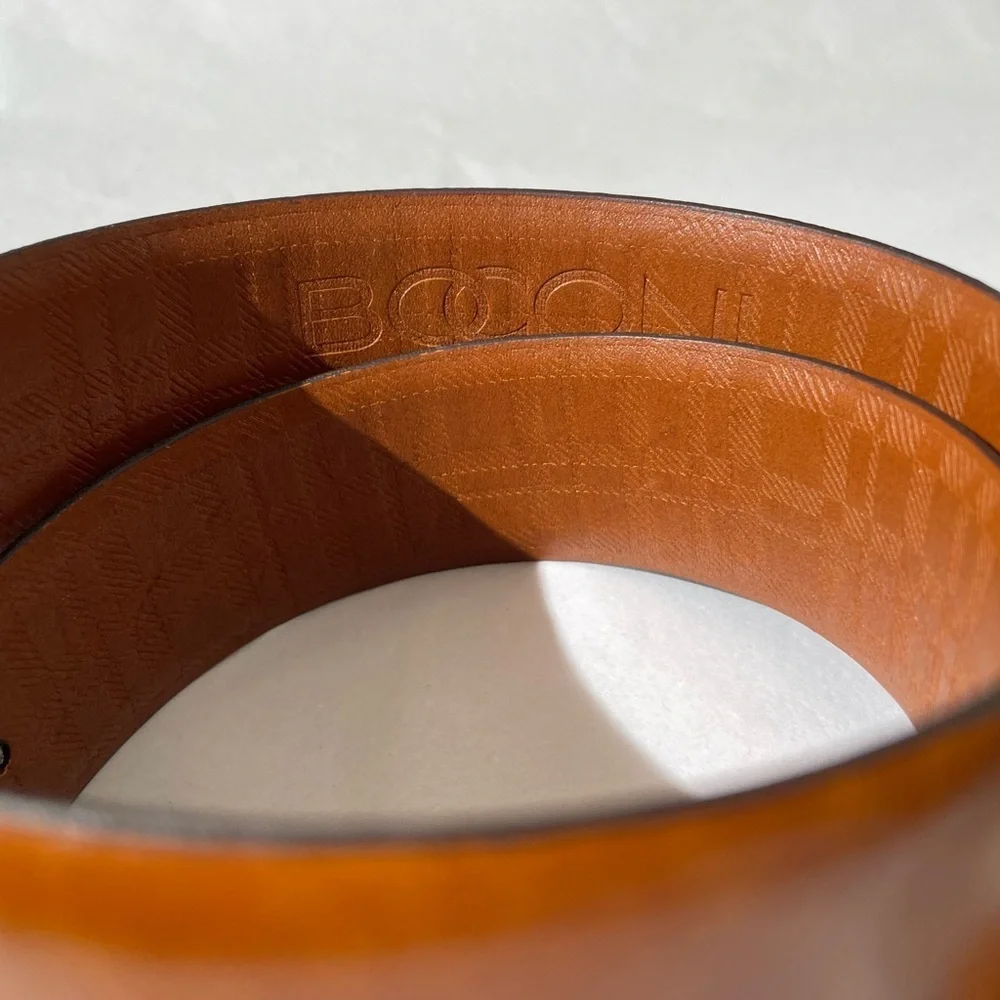 BOCONI NASHVILLE USA Brown Leather Belt Handcrafted Silver Tone Buckle Sz 38/95
